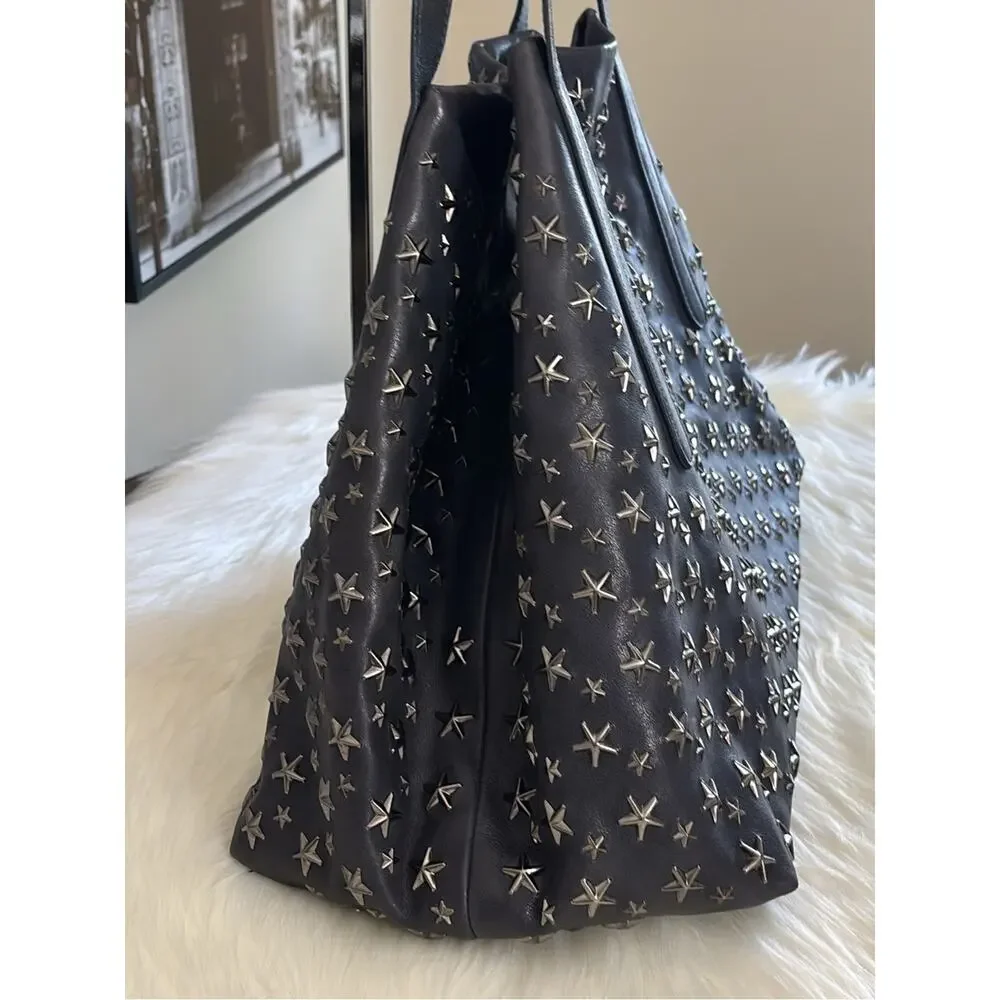 JIMMY CHOO Studded Star Leather Tote Bag - Navy Blue